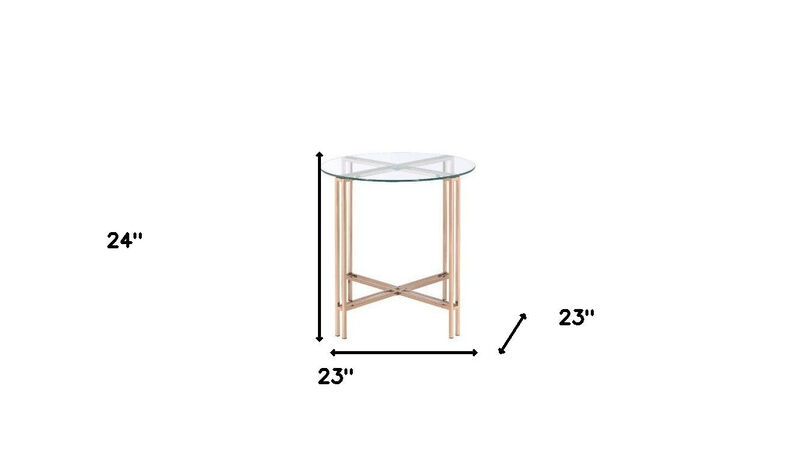 Homezia 24" Champagne And Clear Glass And Metal Round End Table