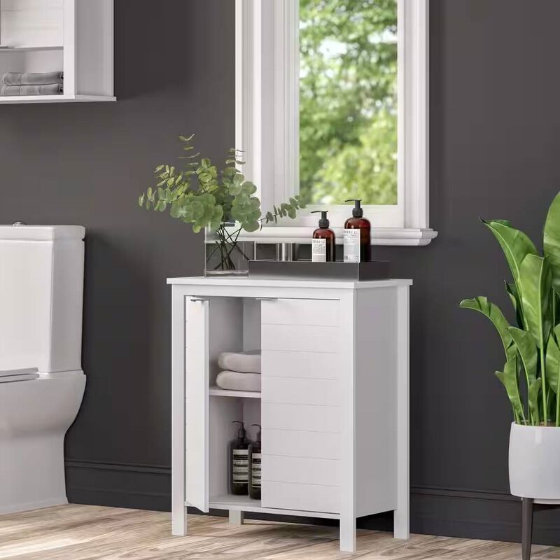 Bathroom Linen Storage Cabinet in Warm Wood Finish with Handy Shelf