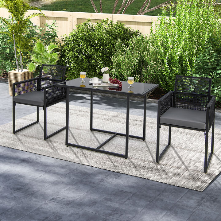 3 Pieces Outdoor Dining Set with Folding Backrest and Seat Cushions-Black