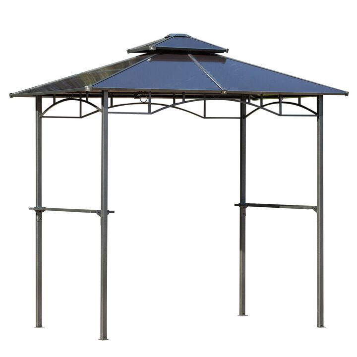 8' x 5' Barbecue Grill Gazebo Tent, Outdoor BBQ Canopy with Side Shelves, and Double Layer PC Roof, Brown