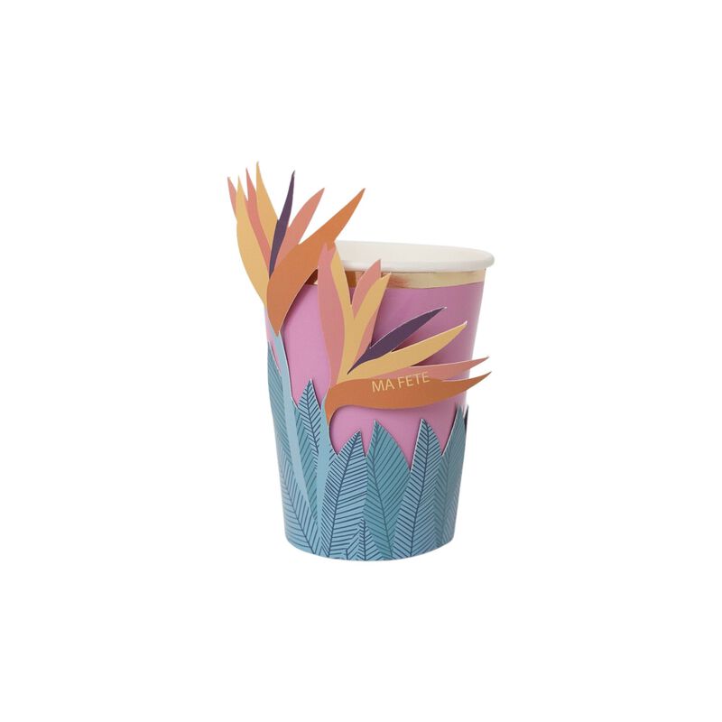 Ma Fete Tropical Paper Cups With Flower Sleeves (8)