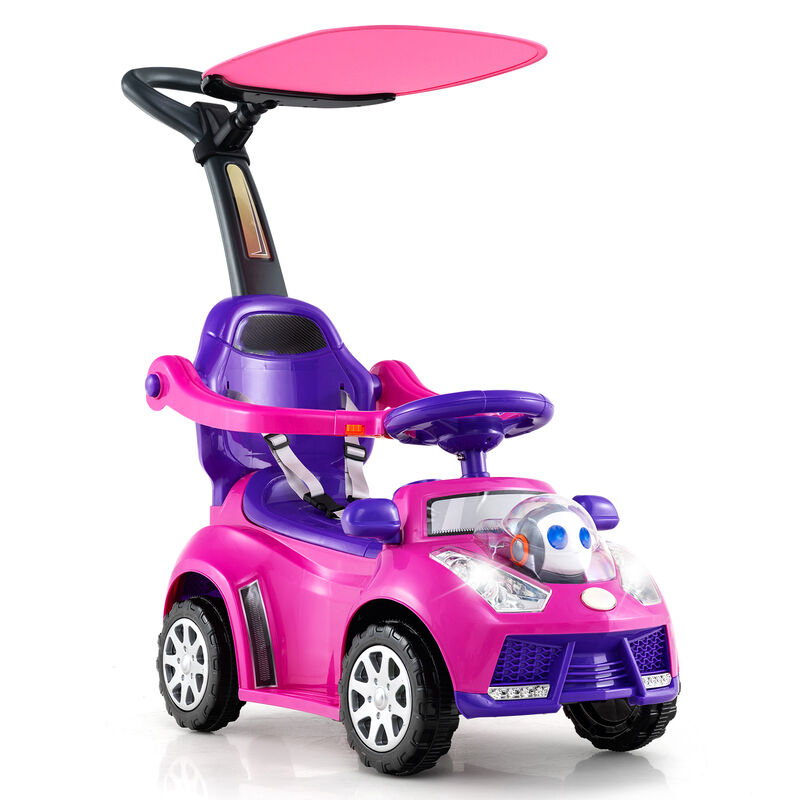3-in-1 Toddler Ride-On Push Car with Canopy, Seat Belt and Footrest image number 6