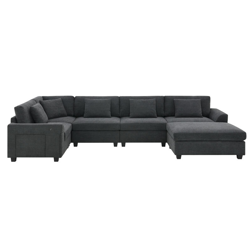 Merax U Shaped Chenille Sectional Sofa with Cup Holders