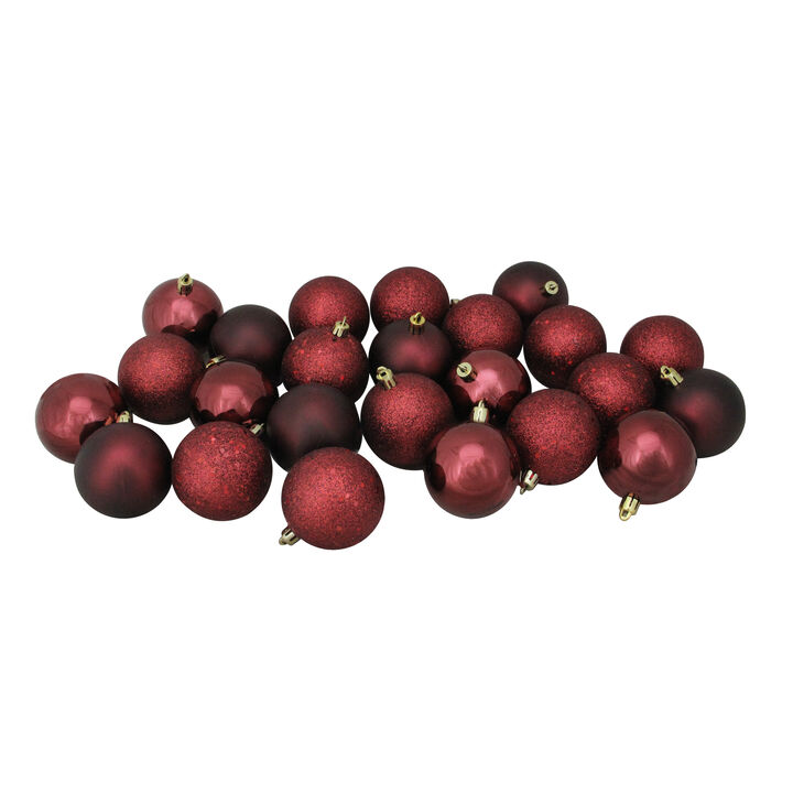 24ct Burgundy Red Shatterproof 4-Finish Christmas Ball Ornaments 2.5" (60mm)