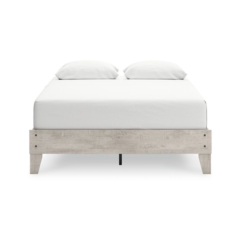 Shawn Queen Size Minimalist Platform Bed, Light Gray Wood, Low Profile - Benzara