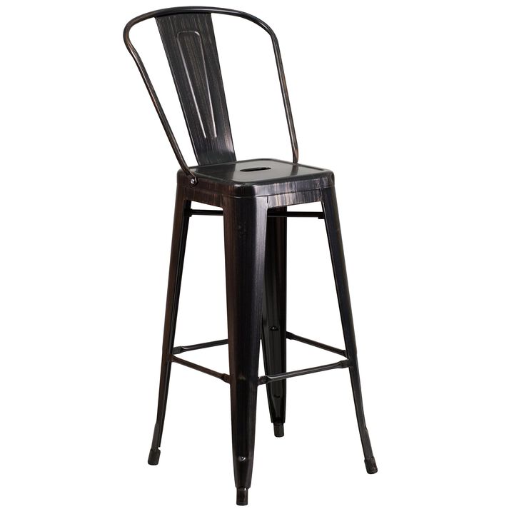 Flash Furniture Commercial Grade 30" High Black-Antique Gold Metal Indoor-Outdoor Barstool with Removable Back