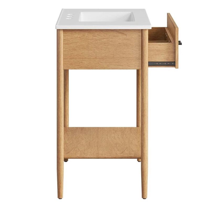 Modway Zaire 30&rdquo; Mid-Century Bathroom Vanity Washstand in Natural White with Ceramic Sink Basin, 30 Inches image number 6