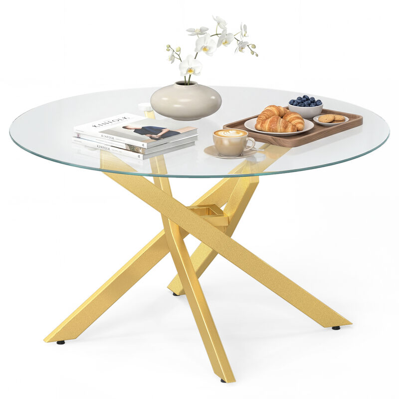 Circular Glass Coffee Table with Tempered Glass Top for Home Office Living Room image number 3