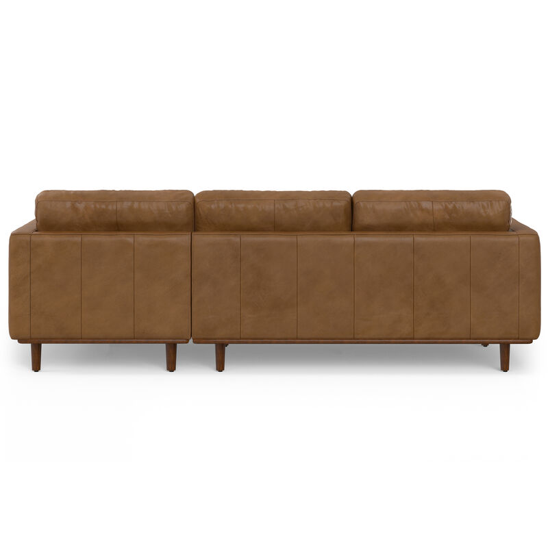 Morrison Mid Century Right Sectional 102 inch Wide Sofa Sectional in Caramel Brown Genuine Leather