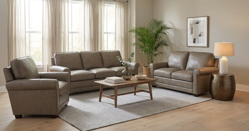 Feather Stationary Leather Sofa image number 1