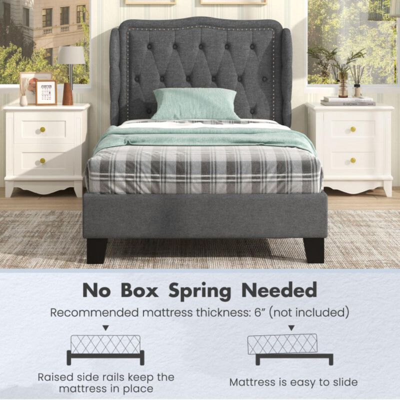 Hivvago Twin Size Bed Frame with Button Tufted Wingback Headboard and Storage Space