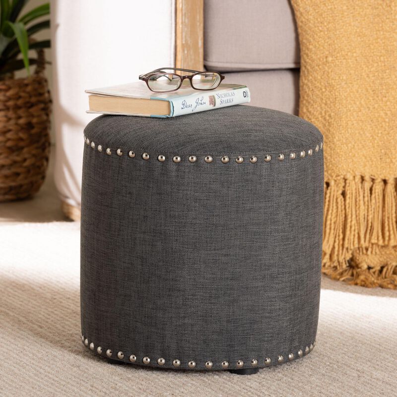 Baxton Studio Rosine Modern and Contemporary Fabric Upholstered Nail Trim Ottoman