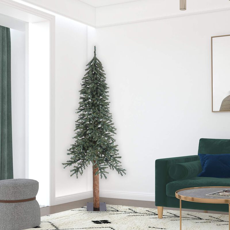 Vickerman 7' Natural Bark Alpine Artificial Christmas Tree Unlit, Faux Christmas Tree, Seasonal Indoor Home Decor - Real Wood Trunk - Flat Metal Tree Stand Included image number 2