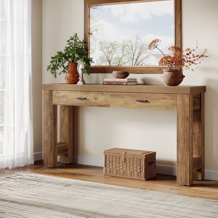 Tribesigns Country Rustic Wood Console Table with Drawers