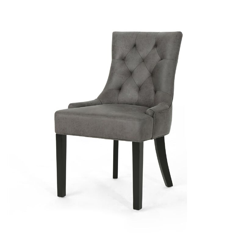 Chen Dining Chair Set of 2, Tufted Slate Gray Microfiber, Black Wood