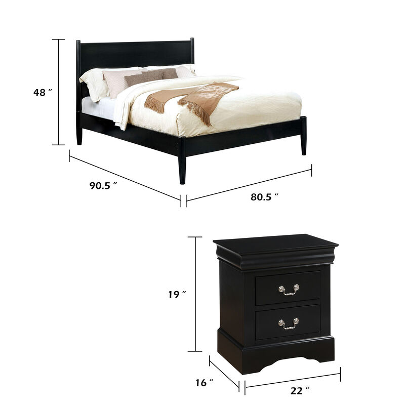 California King Bedroom Set, Black Wood, 3 Piece Set with 2 Nightstands image number 7