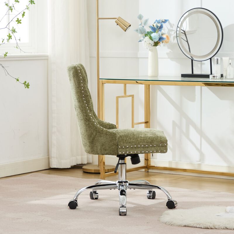 Chenille Upholstered Tufted Button Home Office Chair, Adjustable Desk Chair Swivel Office Chair image number 7