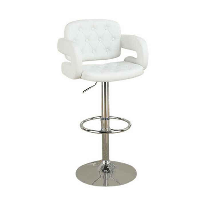 Chair Style Barstool With Tufted Seat And Back White And Silver-Benzara