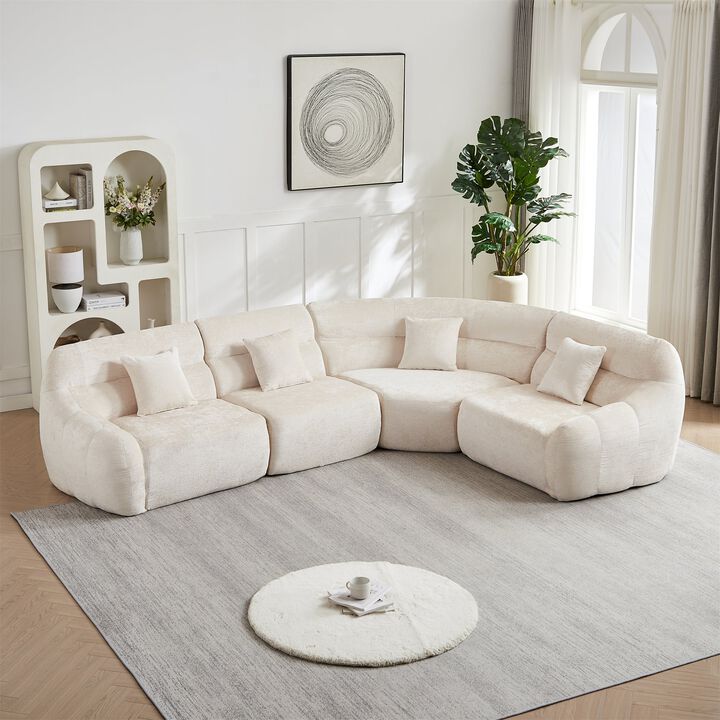 Clihome 123.2" Modern Luxury Curved Sectional Sofa, Chenille Modular Cloud Sofa with 4 Pillows