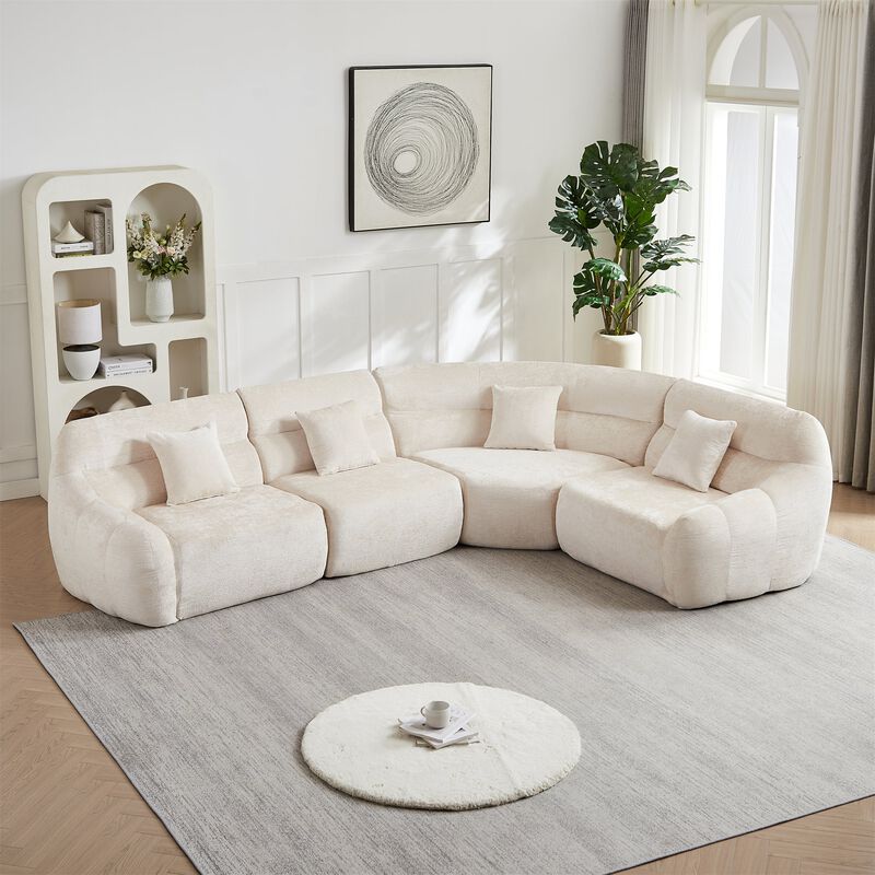 Clihome 123.2" Modern Luxury Curved Sectional Sofa, Chenille Modular Cloud Sofa with 4 Pillows image number 1