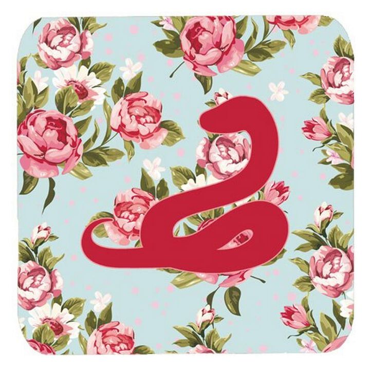Caroline's Treasures BB1124-RS-BU-FC Snake Shabby Chic Blue Roses Foam Coasters (Set of 4), 3.5 H x 3.5 W, Multicolor