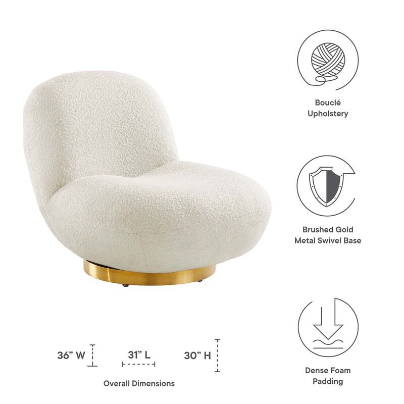 Kindred Boucle Upholstered Upholstered Fabric Swivel Chair White EEI-5485-GLD-IVO