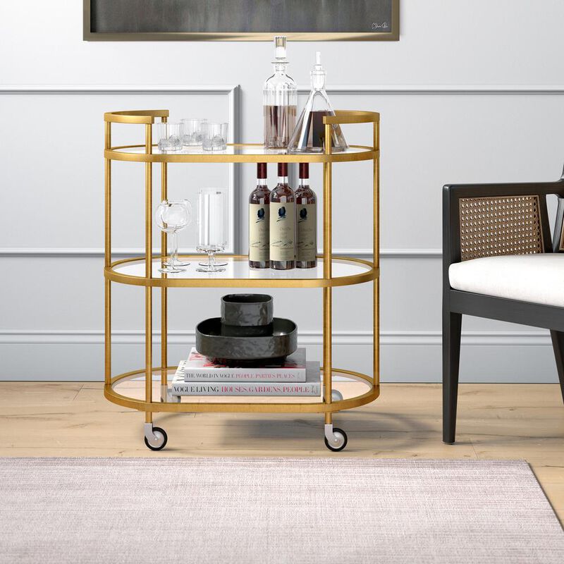 Hudson&Canal Leif 30'' Wide Oval Bar Cart in Brass