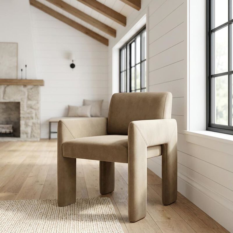 Performance Velvet Dining Armchair with Stain-Resistant Fabric, Taupe image number 3