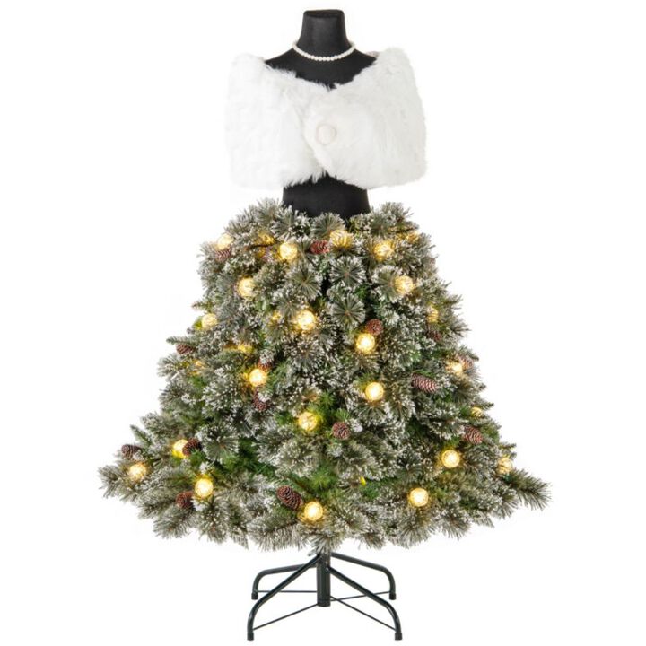 Hivvago 5 FT Pre-lit Mannequin Artificial Christmas Tree Hinged Dress Form Xmas Tree with 465 Branch Tips
