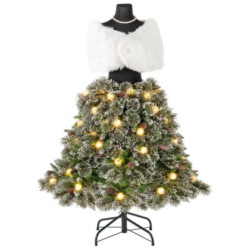 Hivvago 5 FT Pre-lit Mannequin Artificial Christmas Tree Hinged Dress Form Xmas Tree with 465 Branch Tips
