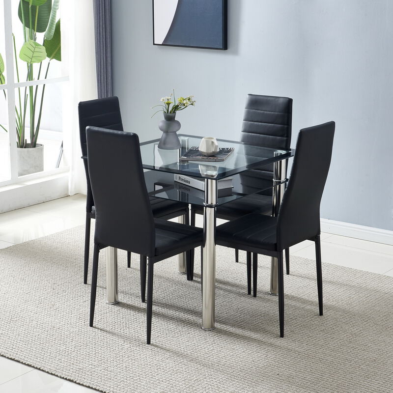 4pcs Elegant High Backrest Dining Chairs Assembled with Stripping Texture for Stylish and Comfortable Seating
