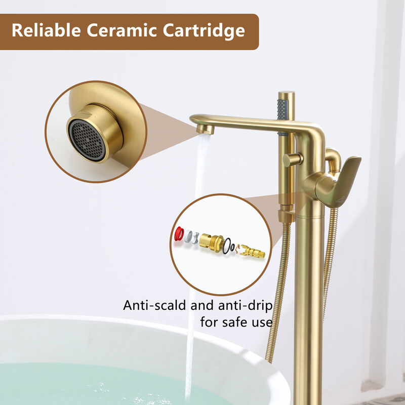 Mondawe Single-Handle Modern Floor Mount Freestanding Bathtub Faucet with Handheld Shower