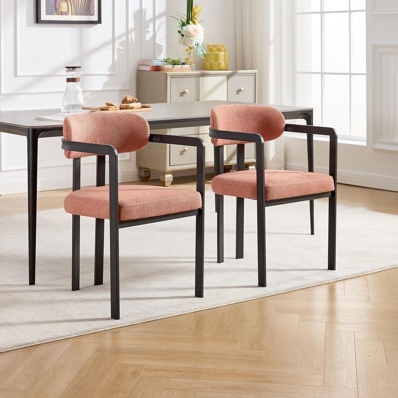 Envelor Mid-Century Modern Chenille Upholstered Dining Chair with Black Metal Legs, Set of 2 image number 3