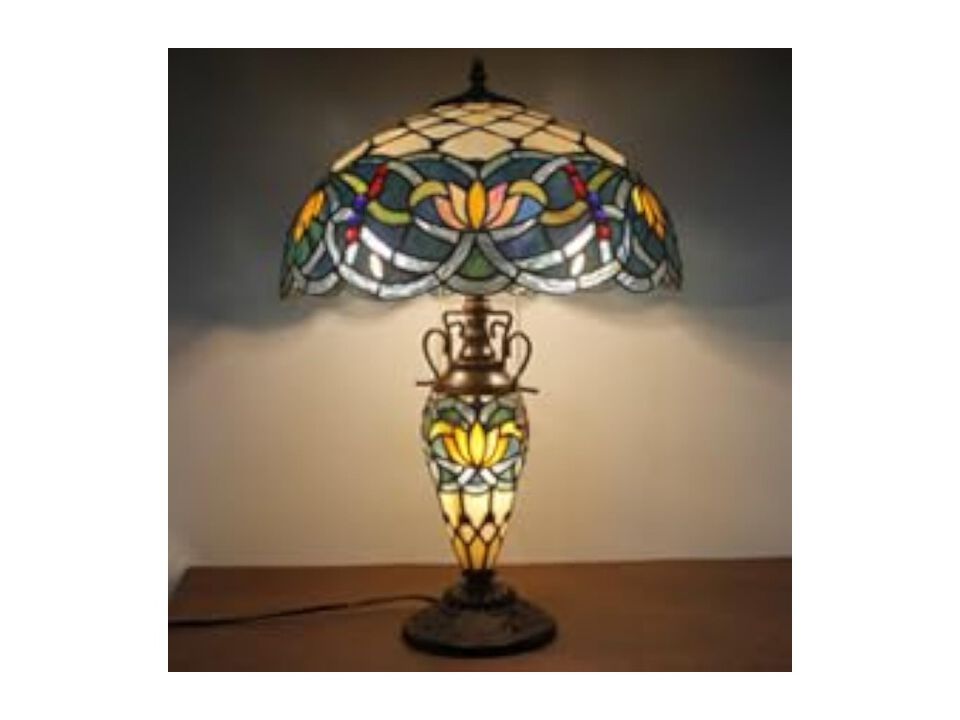 Tiffany Style Stained Glass Lotus Table Lamp For Living Room Bedroom Home Office
