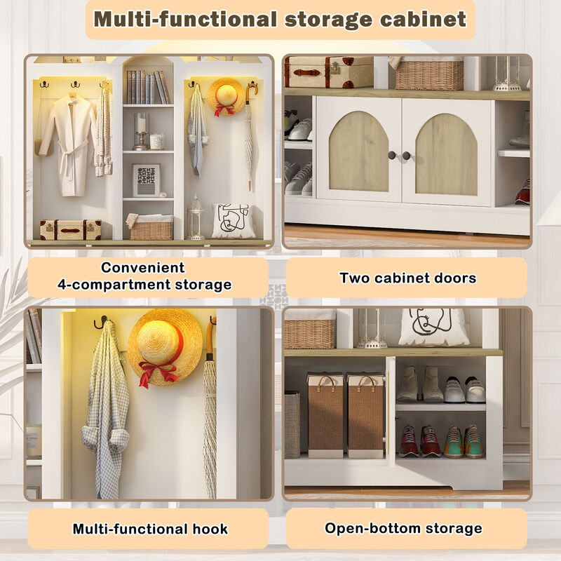 Merax Curved Two-Tone Hall Cabinet with Hooks, Shelves & Shoe Storage &ndash; Scandinavian Design image number 4