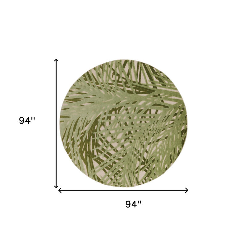 HomeRoots 8' Ivory And Green Round Palm Leaf Indoor Outdoor Area Rug image number 5