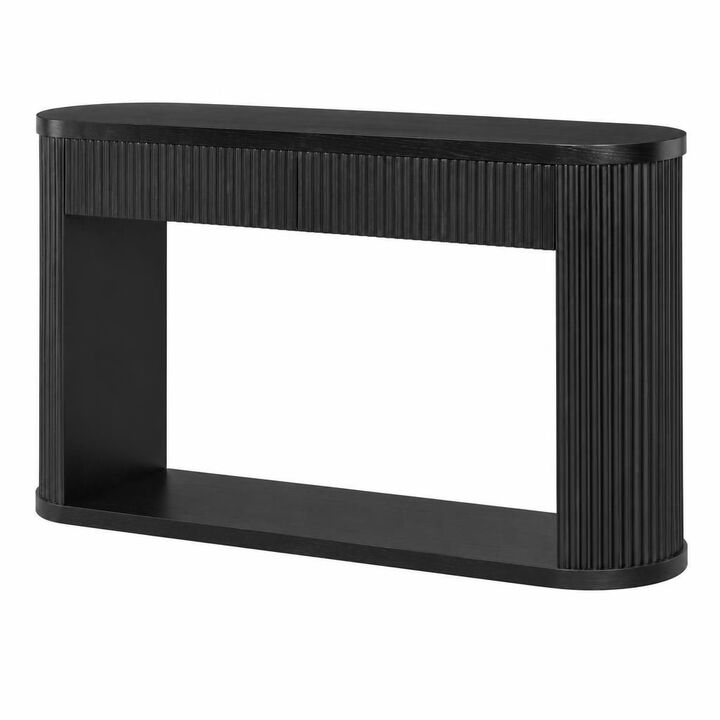 GOODSILO Oval Fluted Console Table with 2 Drawers & Bottom Shelf, Wood Entryway Table with Metal Slides for Living Room Entryway
