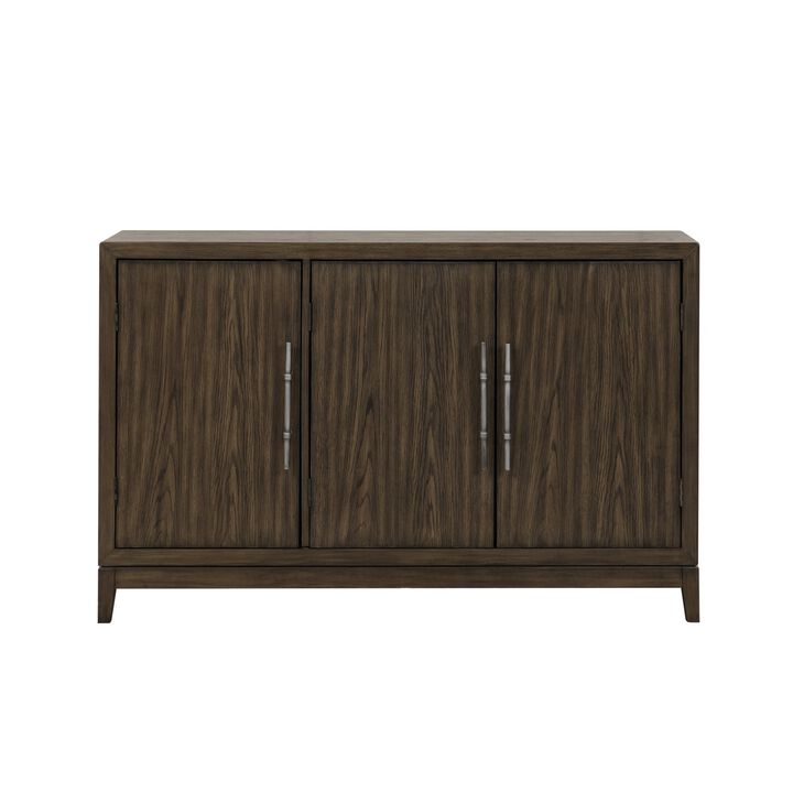Cora 56 Inch Sideboard Buffet Server, 3 Door Cabinets, Metal Handles, Brown