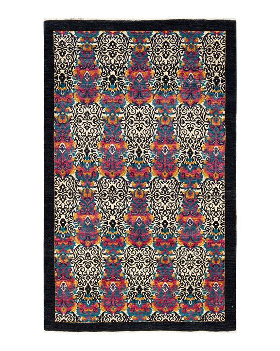 Suzani, One-of-a-Kind Hand-Knotted Area Rug  - Black, 5' 3" x 8' 4"