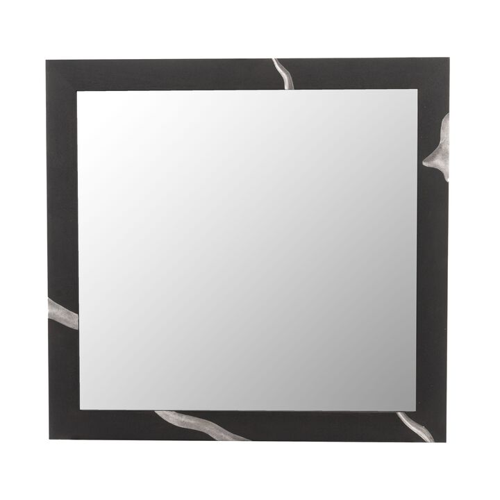 Cid Exie Mirror, 39 Inch Matte Brown Veneer Frame, Silver Accents - Benzara