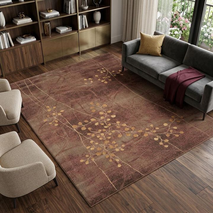HomeRoots 8' X 11' Brown Floral Power Loom Non Skid Area Rug
