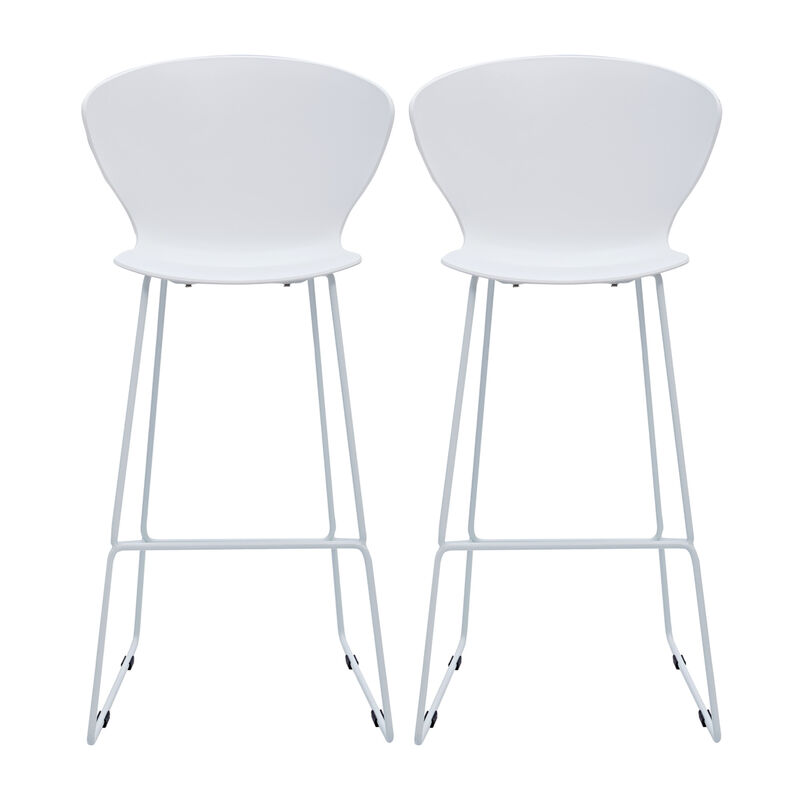 HomeRoots Set of Two 30" White and Silver Heavy Duty Plastic and Metal Low Back Bar Height Bar Chairs image number 5