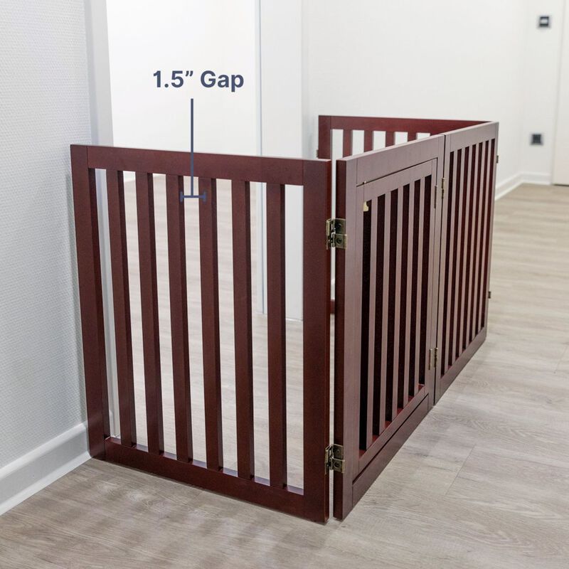TRIXIE 4-Panel Convertible Wooden 80" Freestanding Pet Gate - Pen with Pet Door, Brown image number 5