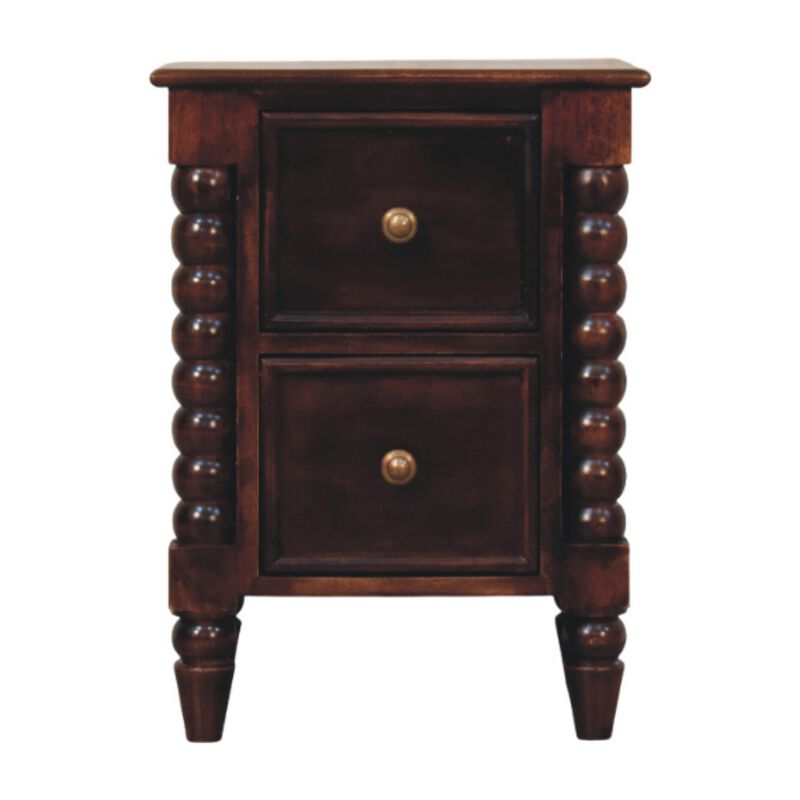Artisan Furniture Solid Wood Spindle Winewood Nightstand, 2 Drawers, Dark Brown image number 0