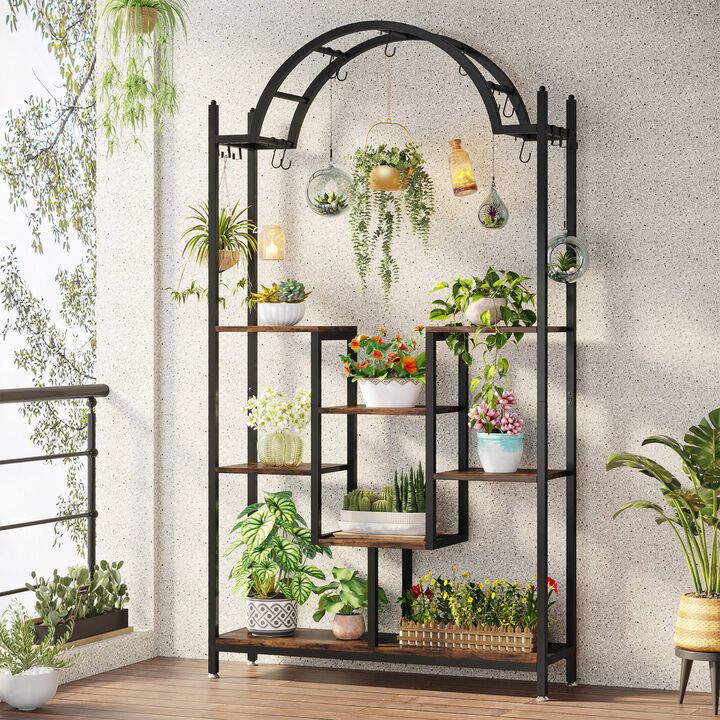 Tribesigns Arched Plant Stand Flower Stands with Hanging Hooks
