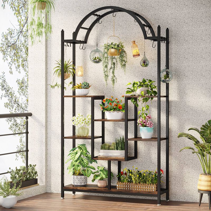 Tribesigns Arched Plant Stand Flower Stands with Hanging Hooks image number 1