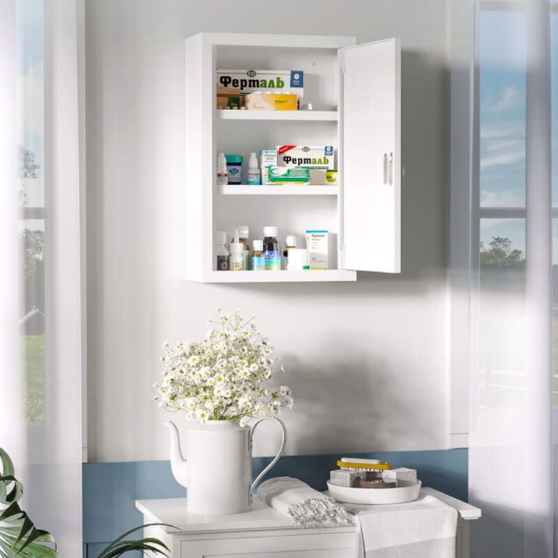 Wall-Mounted Medicine Cabinet with Mirror and Storage Shelves
