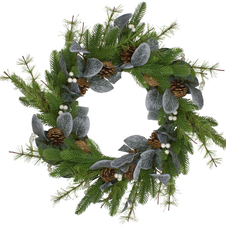 Mixed Pine  White Berries and Pinecones Artificial Christmas Wreath - 22-Inch  Unlit