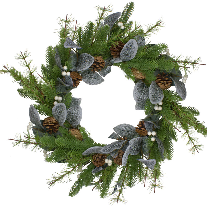 Mixed Pine  White Berries and Pinecones Artificial Christmas Wreath - 22-Inch  Unlit image number 0