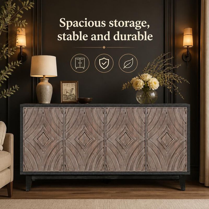 60" Storage Sideboard Buffet Cabinet image number 4